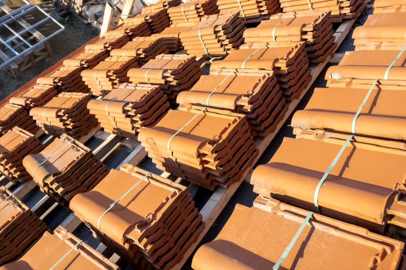 Stacks of tiles for new roof installation Stacks of tiles for new roof installation